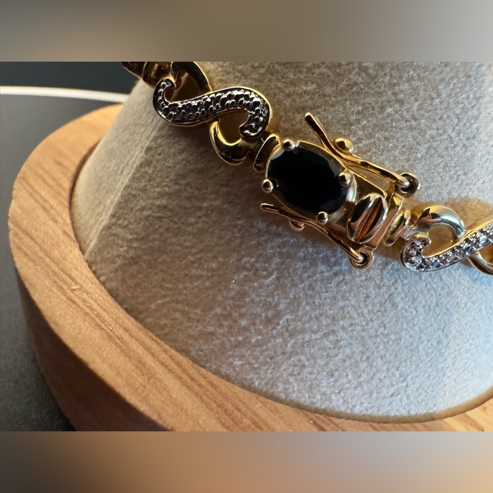Sterling Silver Gold Vermeil Sapphire Tennis Bracelet Infinity Link 7.5” - EUC - Picture 4 of 9